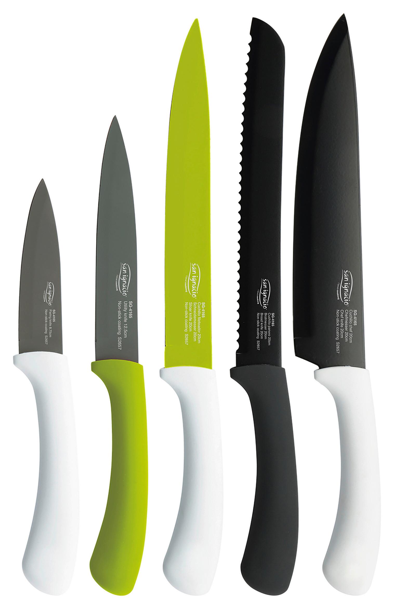 Messerset Green 5--Teilig., Edelstahl rutschfeste Griffe