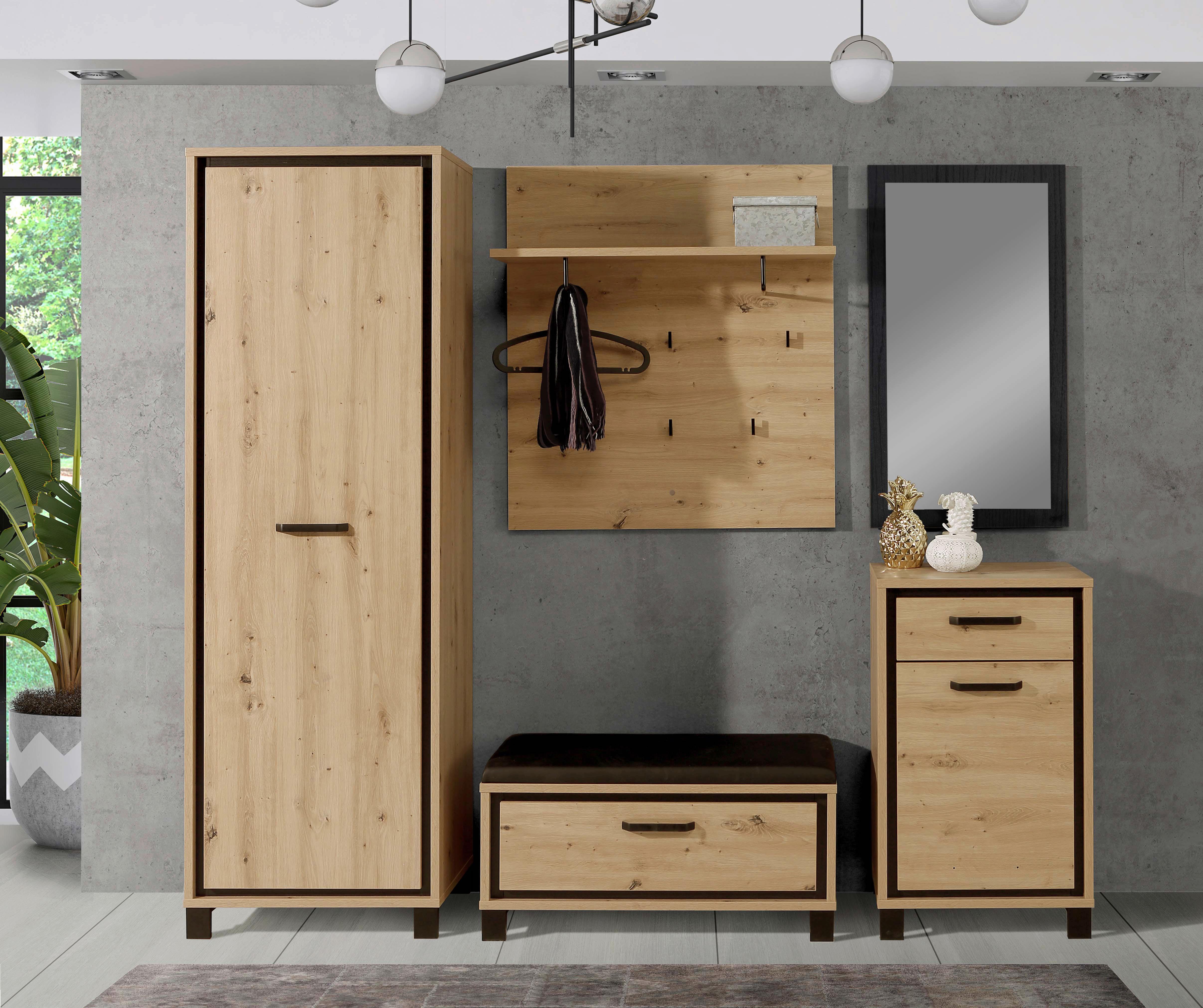 Garderobenschrank Trondheim Eiche Dekor B: 64,4 Cm - Eichefarben/Schwarz, Basics, Holzwerkstoff/Kunststoff (64,4/199,4/41,5cm) - Livetastic