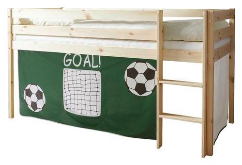 Spielbett Malte Grün Kiefer Massiv 90 cm Vorhang Leiter - Naturfarben/Grün, Natur, Holz (90/200cm) - MID.YOU