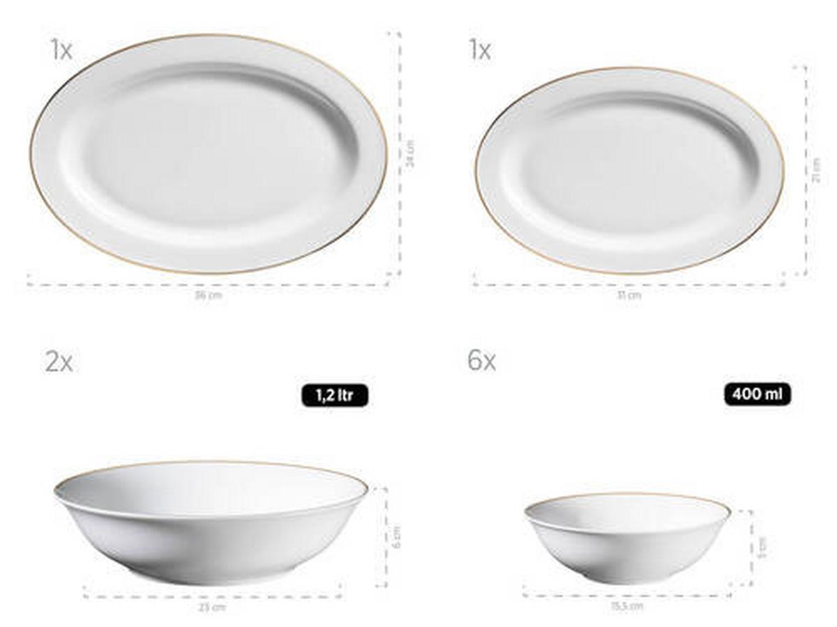 Kombiservice Weiß Goldfarben 6 Personen Geschirr Set - Goldfarben/Weiß, Basics, Keramik (39/34/28cm) - Mäser