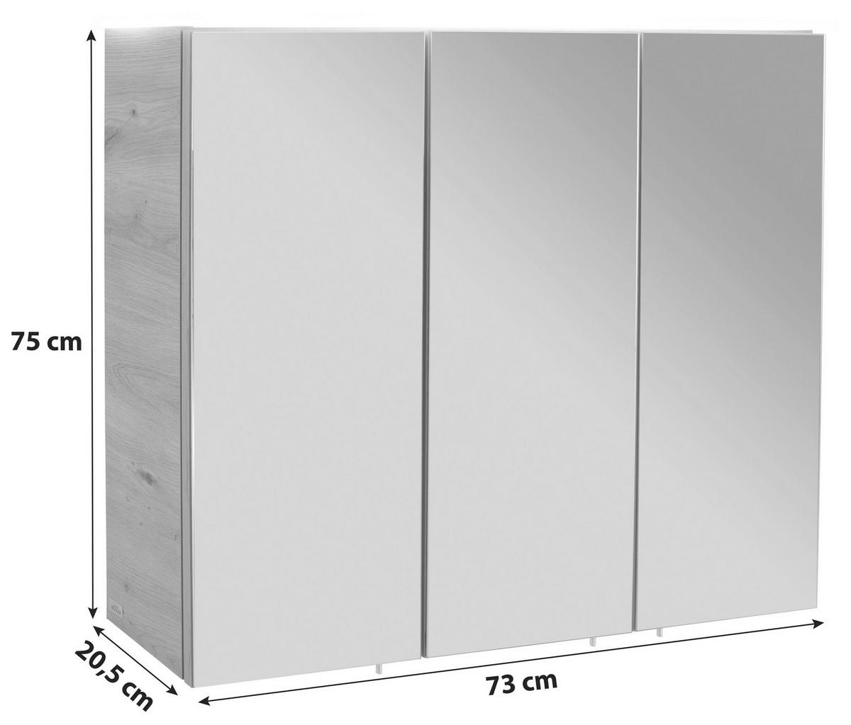 Spiegelschrank Avensis Mit Led 3-Türig BxHxT: 75x73x20,5 cm - Klar/Eichefarben, MODERN, Glas/Holzwerkstoff (75/73/20,5cm) - Luca Bessoni