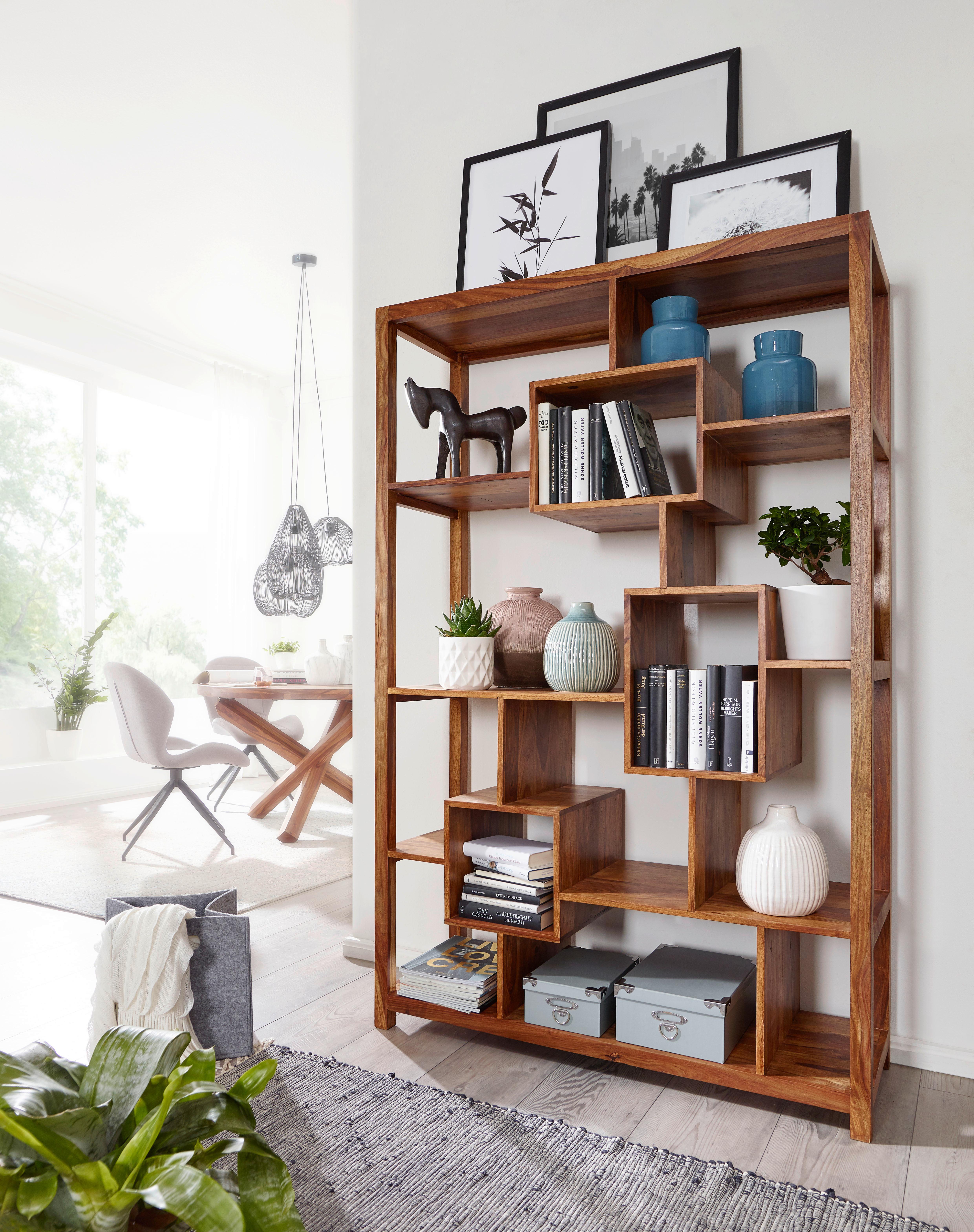 Wandregal Sheesham Sheeshamfarben B: 115 cm - Sheeshamfarben, Design, Holz (115/180/40cm) - MID.YOU