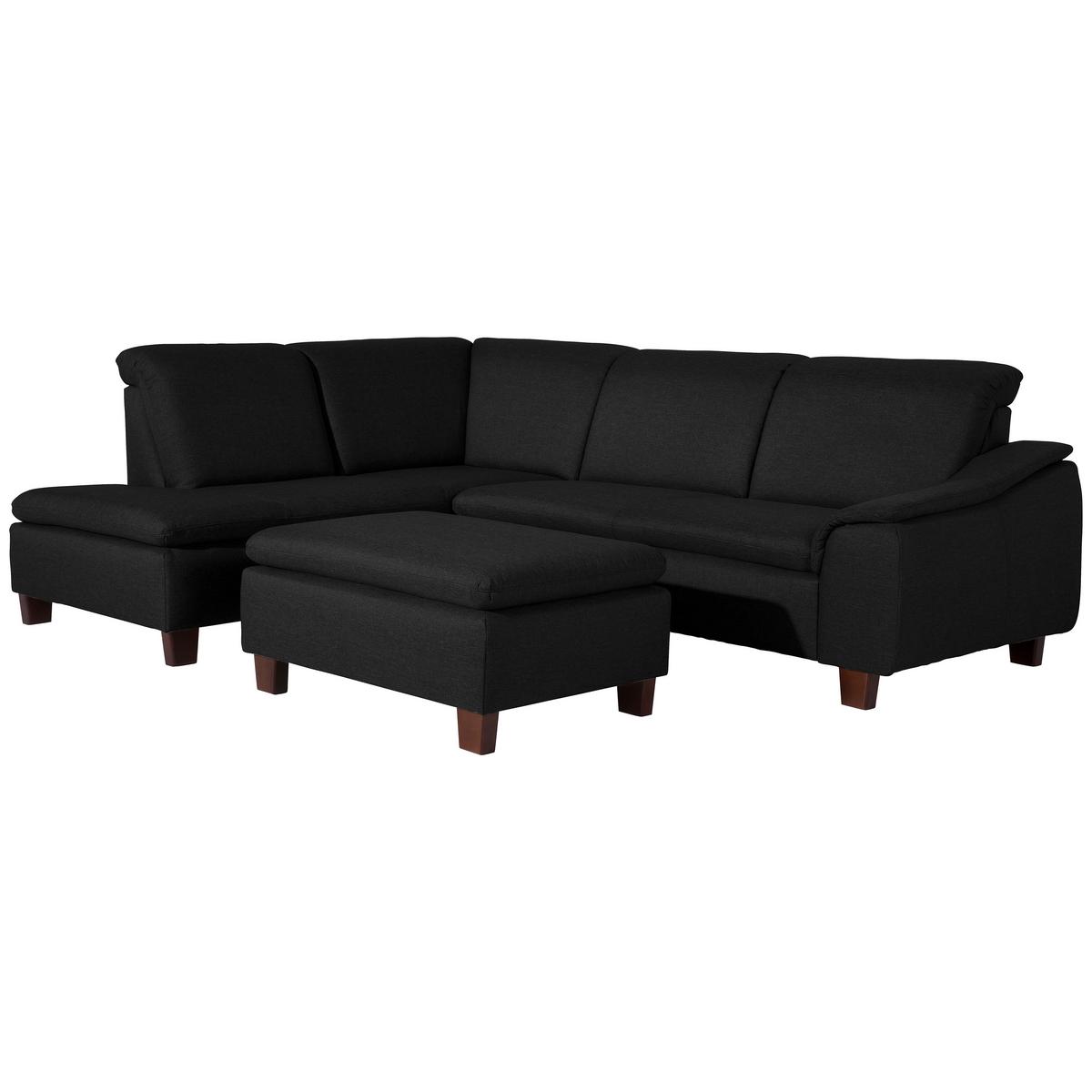 Ecksofa Aaron Schwarz Flachgewebe - Nussbaumfarben/Schwarz, Design, Textil (247/187cm) - Max Winzer