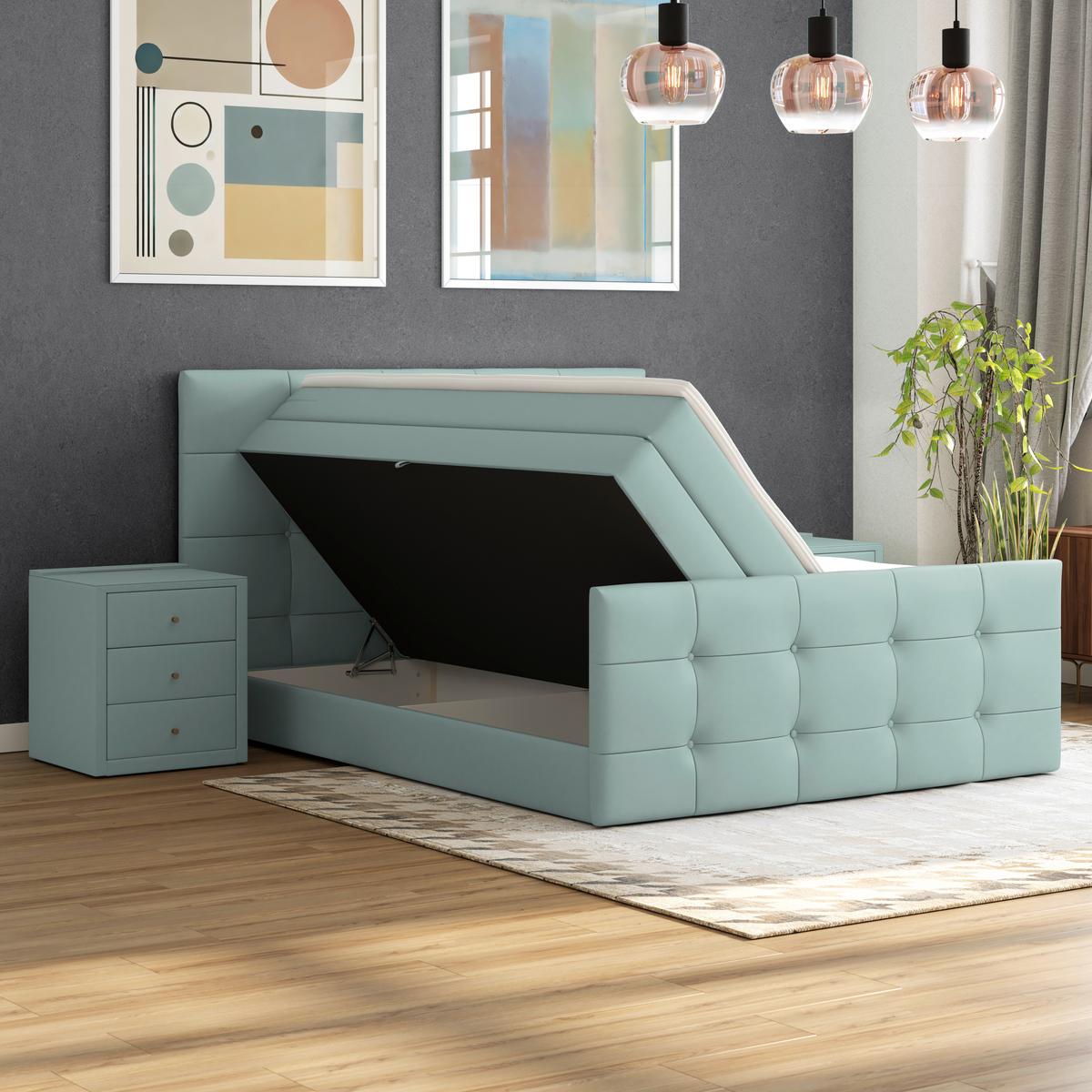 Boxspringbett Josie 160 - Jadegrün/Schwarz, MODERN, Holz/Holzwerkstoff (160/200cm)