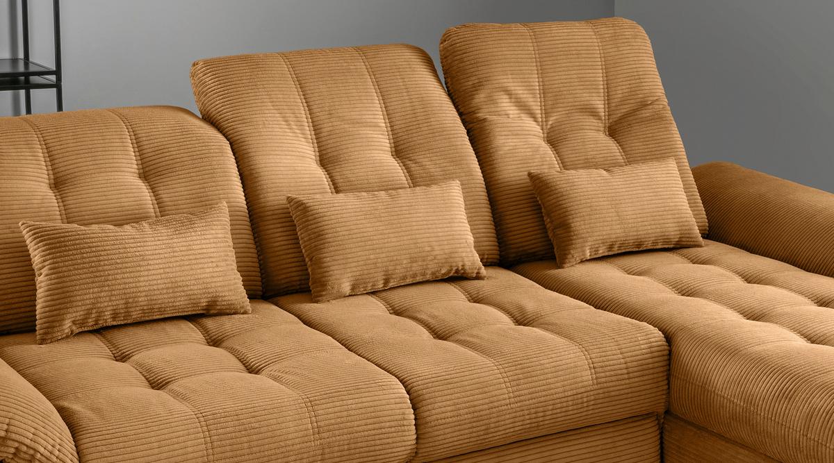 Eckschlafsofa Delphino Goldfarben S: 273x189 cm - Goldfarben/Schwarz, MODERN, Textil (273/189cm) - Livetastic