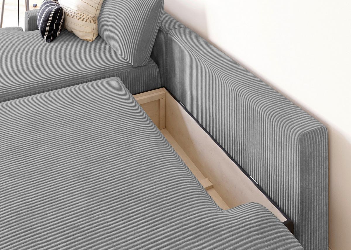 Eckschlafsofa Prag, Grau S: 167x253 cm - Schwarz/Grau, MODERN, Textil (167/253cm) - Trendmanufaktur