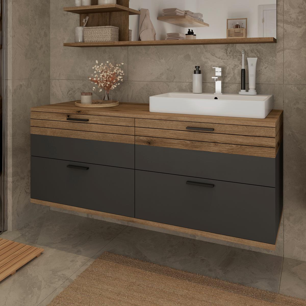 Waschbeckenunterschrank Cotia Cotlu B: 57 cm Anthrazit - Eichefarben/Anthrazit, MODERN, Keramik/Holzwerkstoff (140/57/48cm) - James Wood