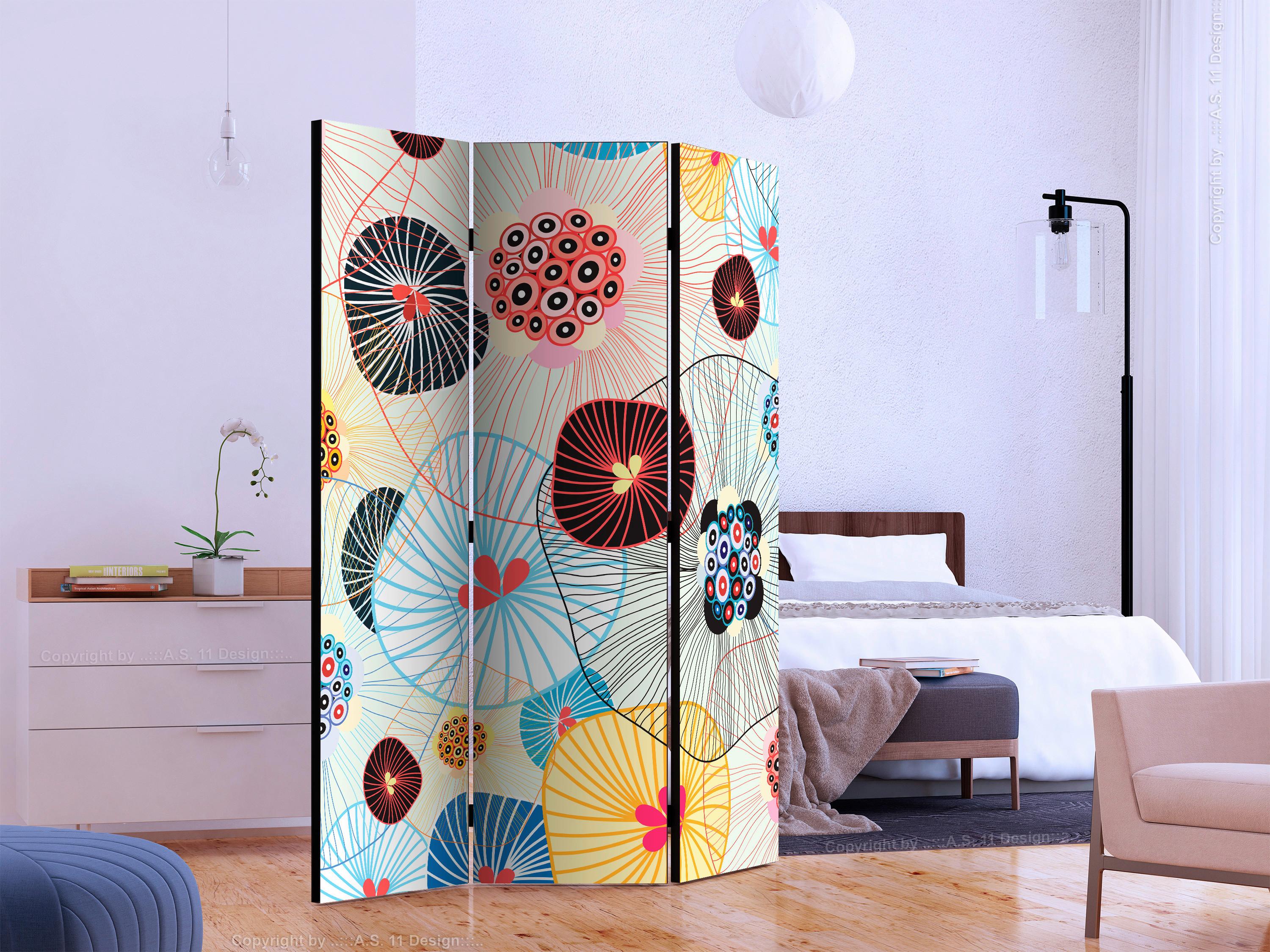 Paravent Multicolor Hellblau B: 135 cm - Multicolor/Hellblau, Basics, Holz/Textil (135/172/3cm) - artgeist