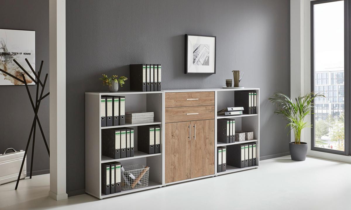 Aktenschrank Office Edition Grau/eiche Dekor B: 253,2cm - Eichefarben/Grau, MODERN, Holzwerkstoff (253,2/113,6/33cm) - MID.YOU