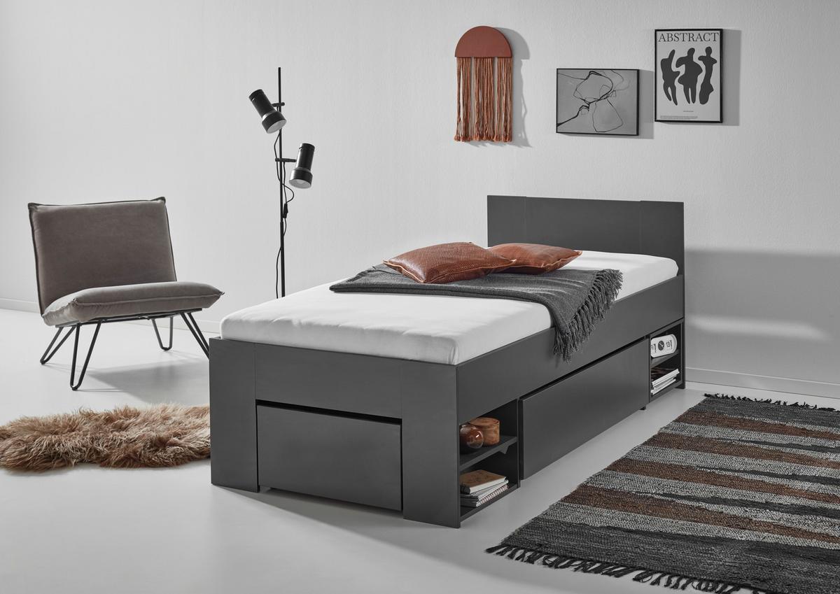 Stauraumbett mit Bettladen 90x200cm Azurro Anthrazit - Anthrazit, MODERN, Holzwerkstoff (90/200cm)