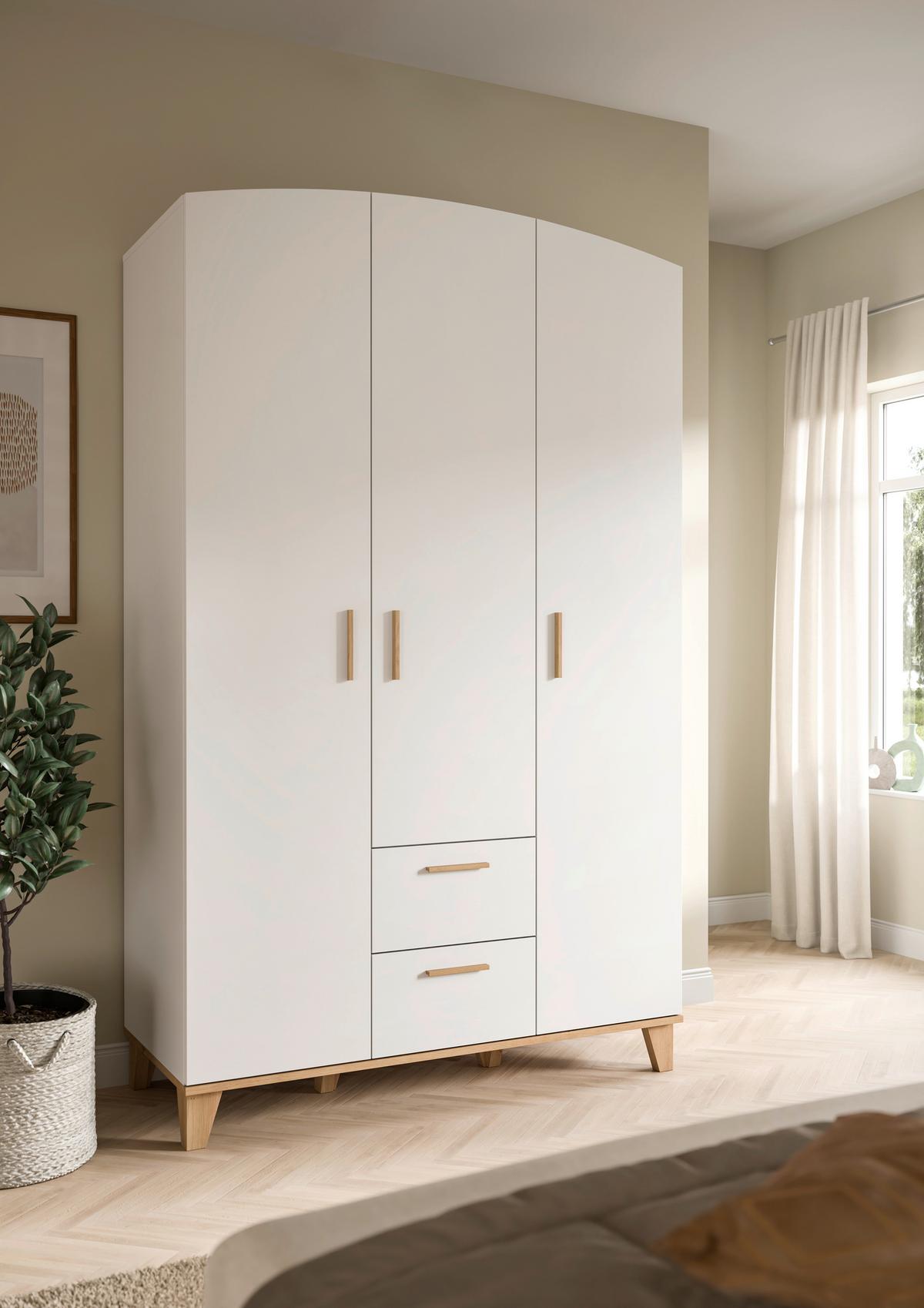 Drehtürenschrank Stella Eiche Dekor/Weiß B: 122cm - Weiß/Eiche Artisan, ROMANTIK / LANDHAUS, Holzwerkstoff (122/198/51cm) - Livetastic