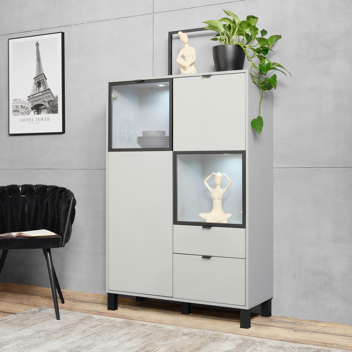 VYSOKÁ KOMODA GRID - šedá/černá, Moderní, kompozitní dřevo/plast (94/141/38cm) - Mömax