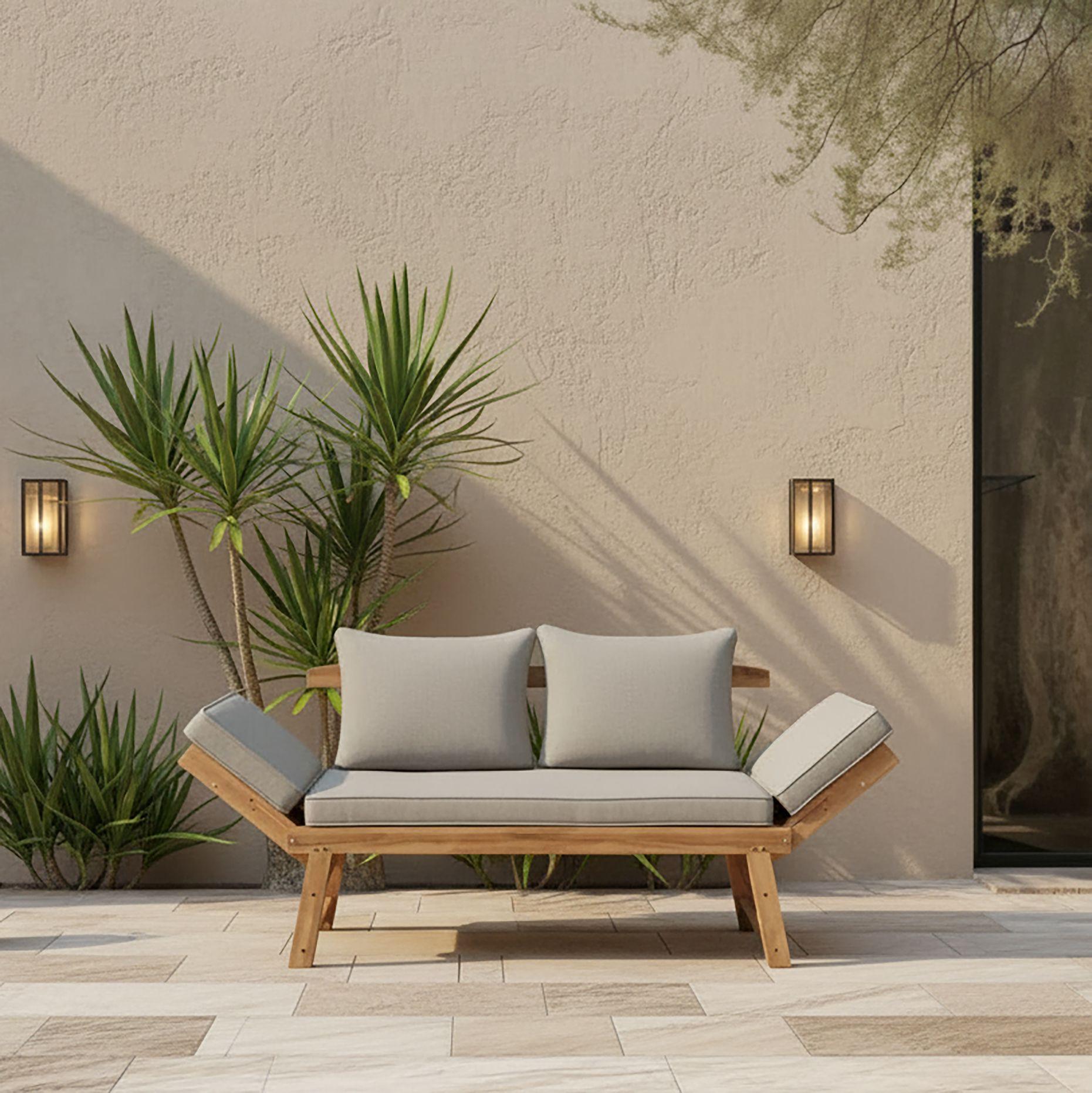 RELAXAČNÍ VÁLENDA PIA - šedá/barvy akácie, Moderní, dřevo/textil (190/75/68cm) - Bessagi Garden