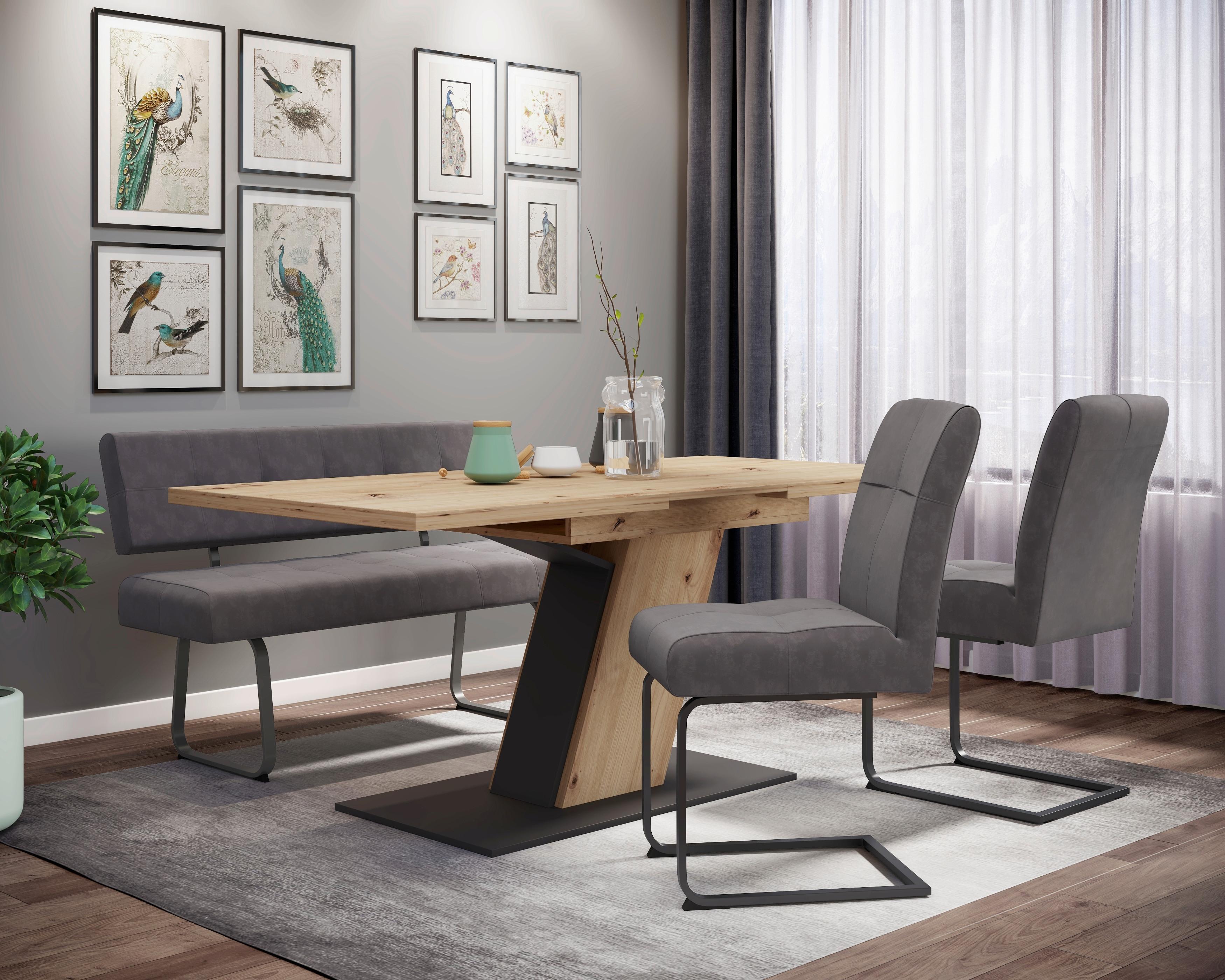 Tischgruppe Luise G - Anthrazit/Schwarz, MODERN, Holzwerkstoff/Textil (140-180/76/90cm) - MID.YOU