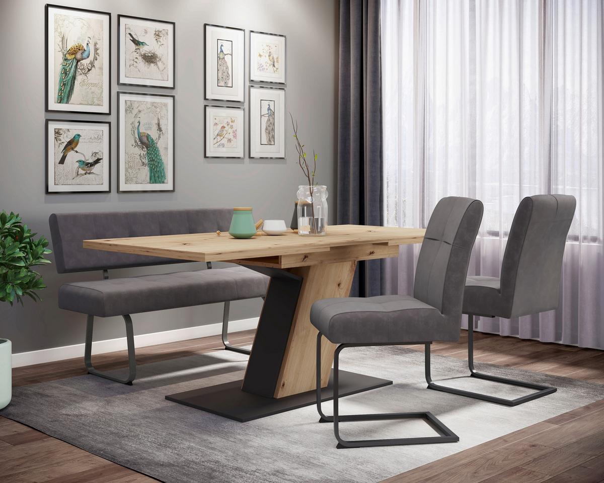 Tischgruppe Luise G - Anthrazit/Schwarz, MODERN, Holzwerkstoff/Textil (140-180/76/90cm) - MID.YOU