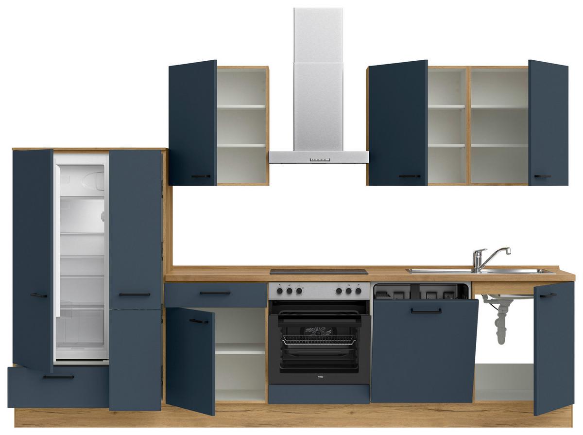 Küchenleerblock Easytouch Low-Line, L11 Links - Blau/Eichefarben, MODERN, Holzwerkstoff (330cm) - Nobilia