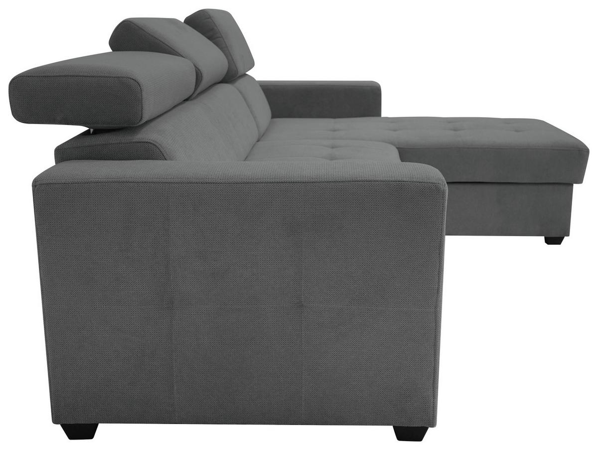 Rohová sedačka MARCO, oboustranná, tmavě šedý velur - černá/tmavě šedá, Konvenční, kov/dřevo (238/78-94/170cm)