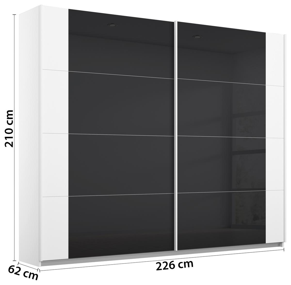 Skriňa s posuvnými dvermi alpská biela/antracit 226cm - biela/antracitová, Modern, kov/kompozitné drevo (226/210/62cm) - Rauch Möbel