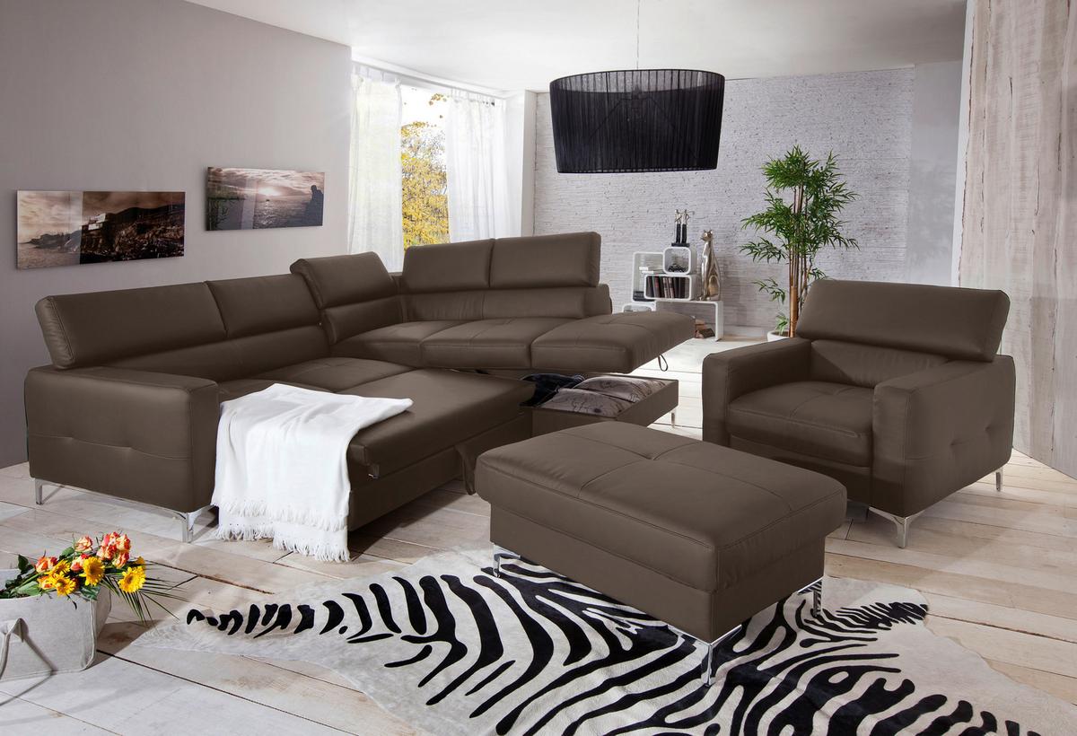 Polstersessel Sammy Braun Leder - Chromfarben/Graubraun, Design, Leder (99/78-92/106cm) - Livetastic