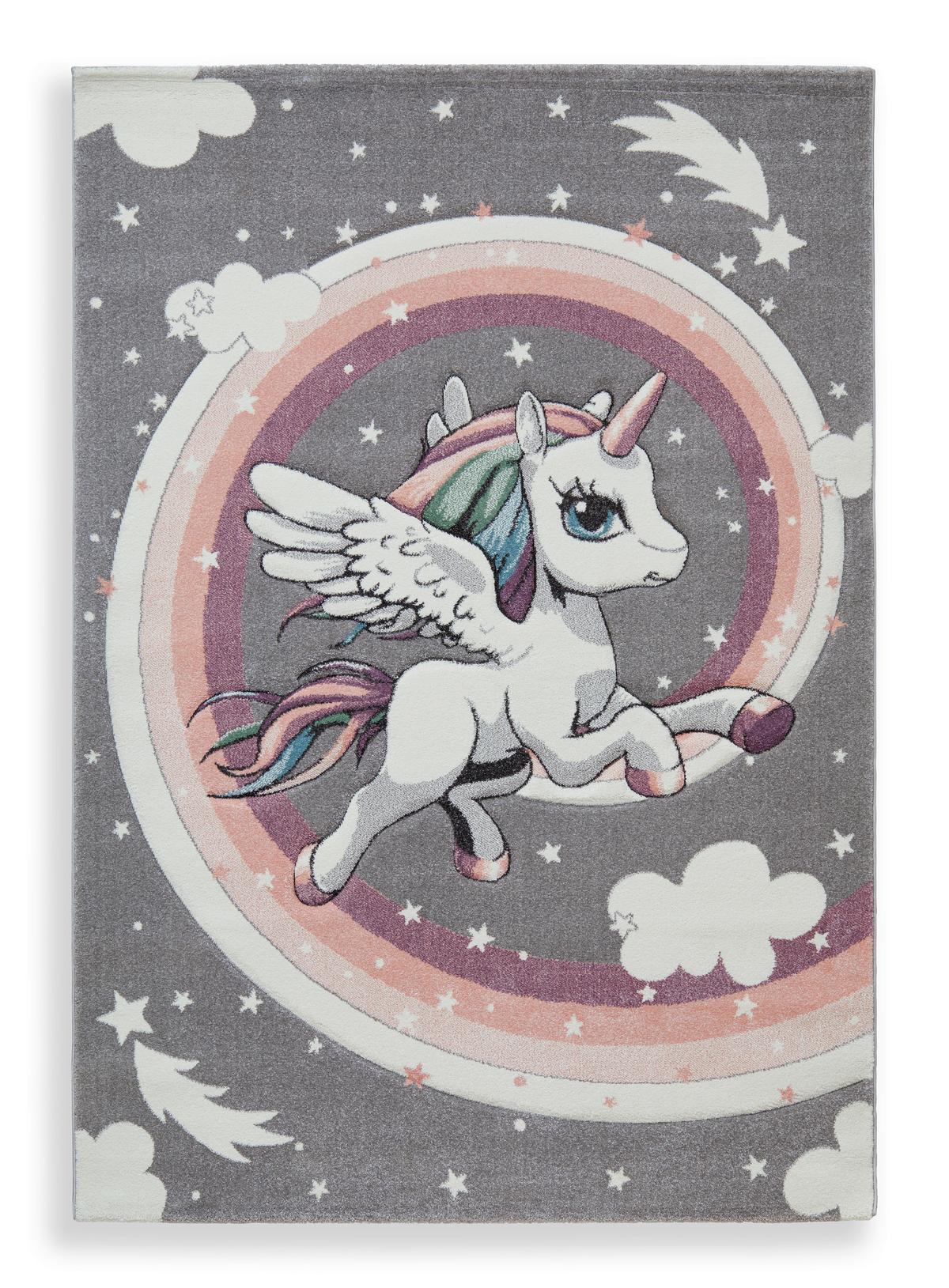 Kinderteppich Einhorn Fluffy 120x170 Cm - Weiß/Grau, Basics, Textil (120/170cm) - BUNINO