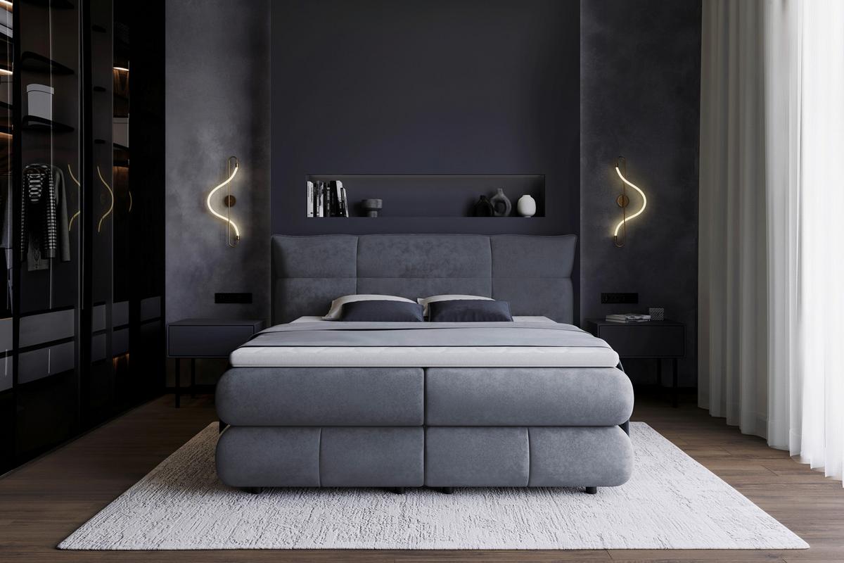 Boxspringbett Carmelo Anthrazit 180x200 cm - Anthrazit/Schwarz, Trend, Textil (180/200cm)