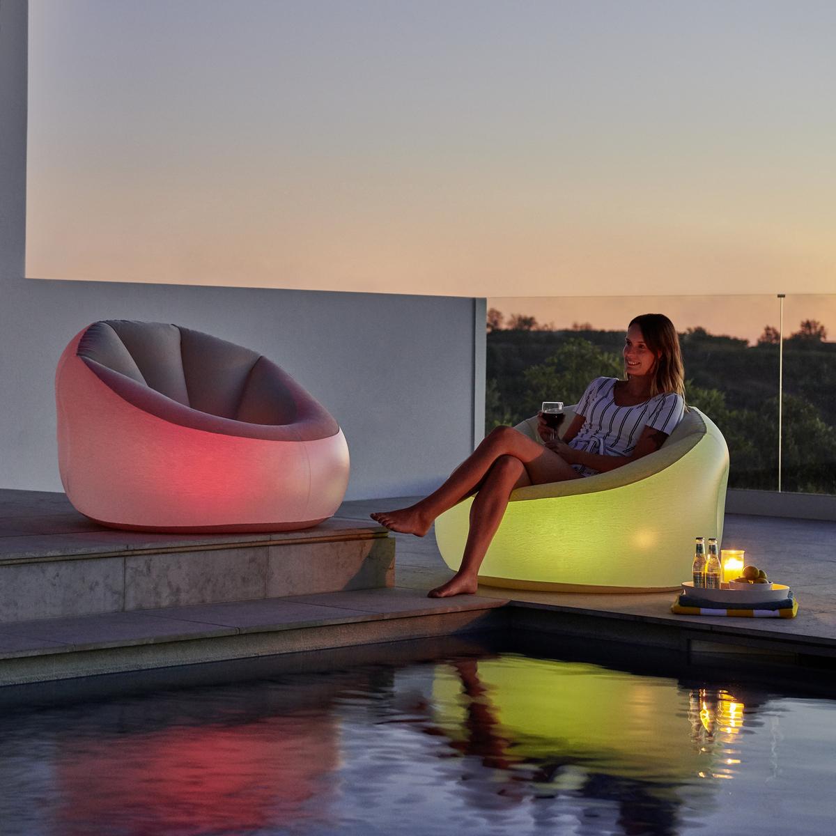 Luftsessel Luxury Outdoor Beige/Transparent mit Led - Transparent/Beige, MODERN, Kunststoff (102/97/71cm) - Bestway