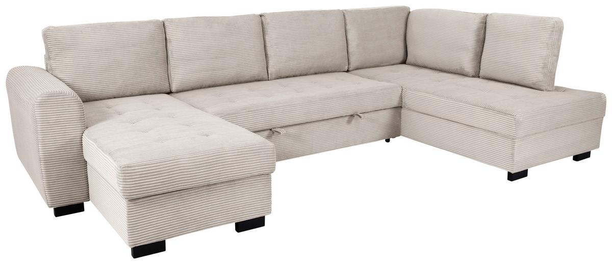 Souprava U MALTE, pravá, krémový manšestr - černá/krémová, Moderní, textil/plast (155/305/178cm) - Based