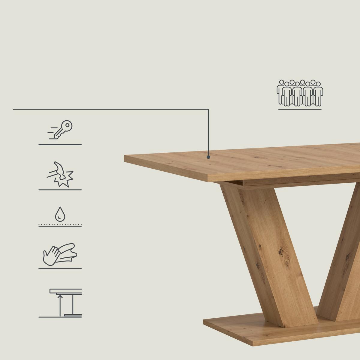 Ausziehtisch Marlon 150 Az Melamin Artisan, B: 150-190 cm - Eiche Artisan, Trend, Holzwerkstoff (150-190/90/76cm) - MID.YOU