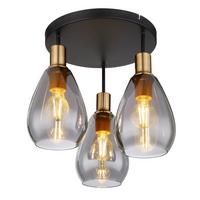 Deckenleuchte Ø 38 Cm 3-Flammig Mit Rauchglas - Messingfarben/Schwarz, Design, Glas/Metall (38/38cm) - Globo