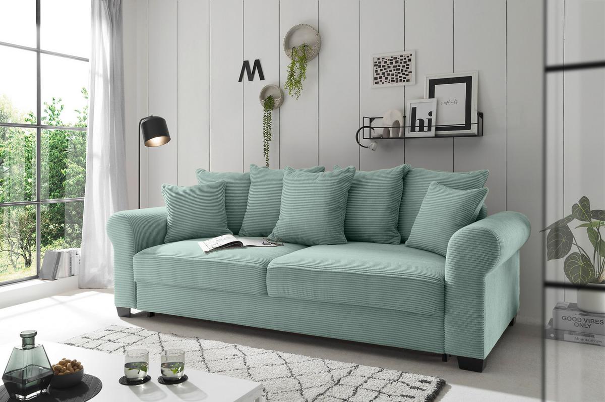 Schlafsofa Maureen, Salbeigrün B: 247 Cm - Salbeigrün/Schwarz, KONVENTIONELL, Textil (247/95/125cm) - MID.YOU