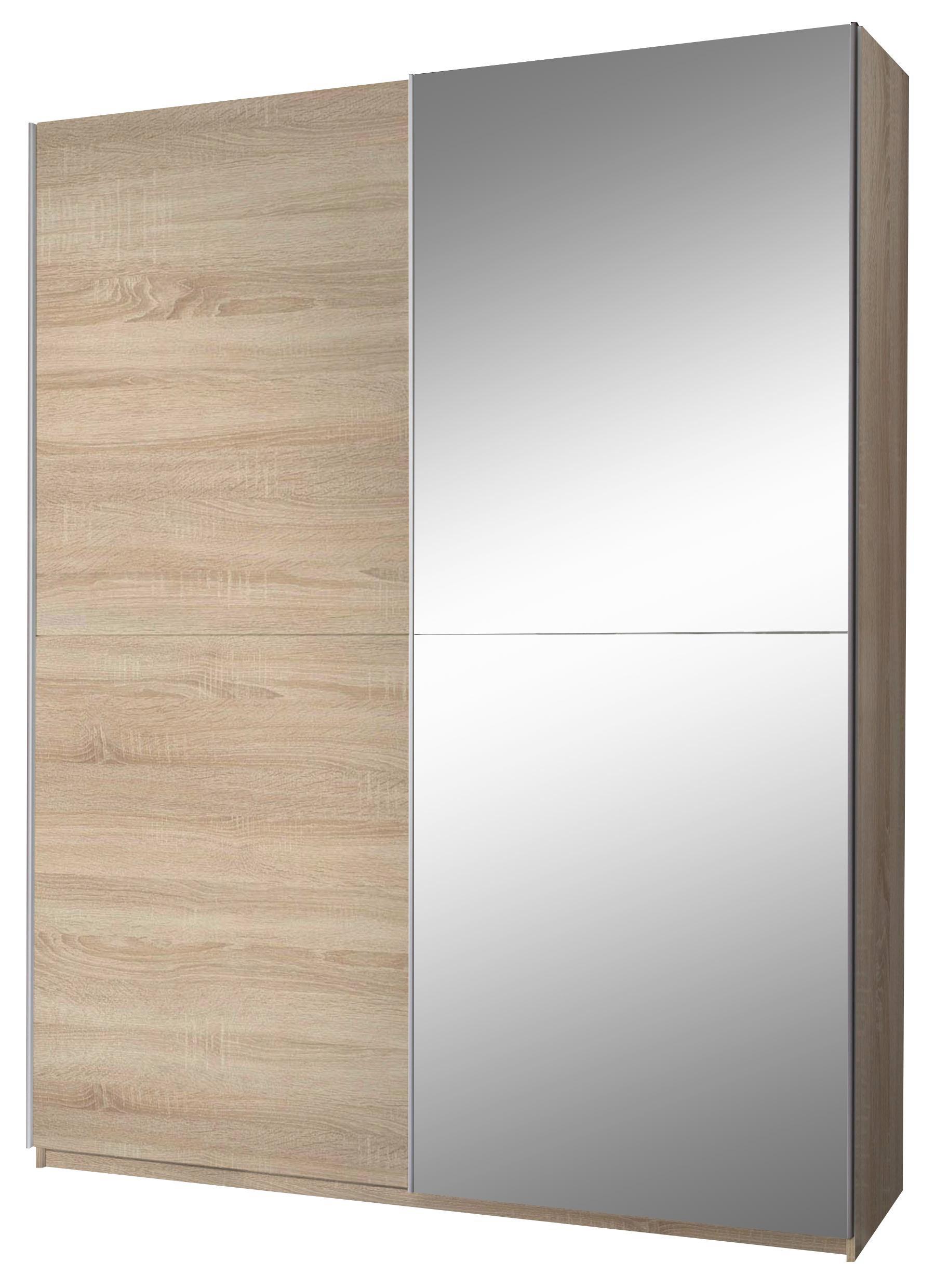 Schwebetürenschrank Starter B: ca. 175 cm - Eichefarben, Design, Glas/Holzwerkstoff (175/195/60cm) - Carryhome