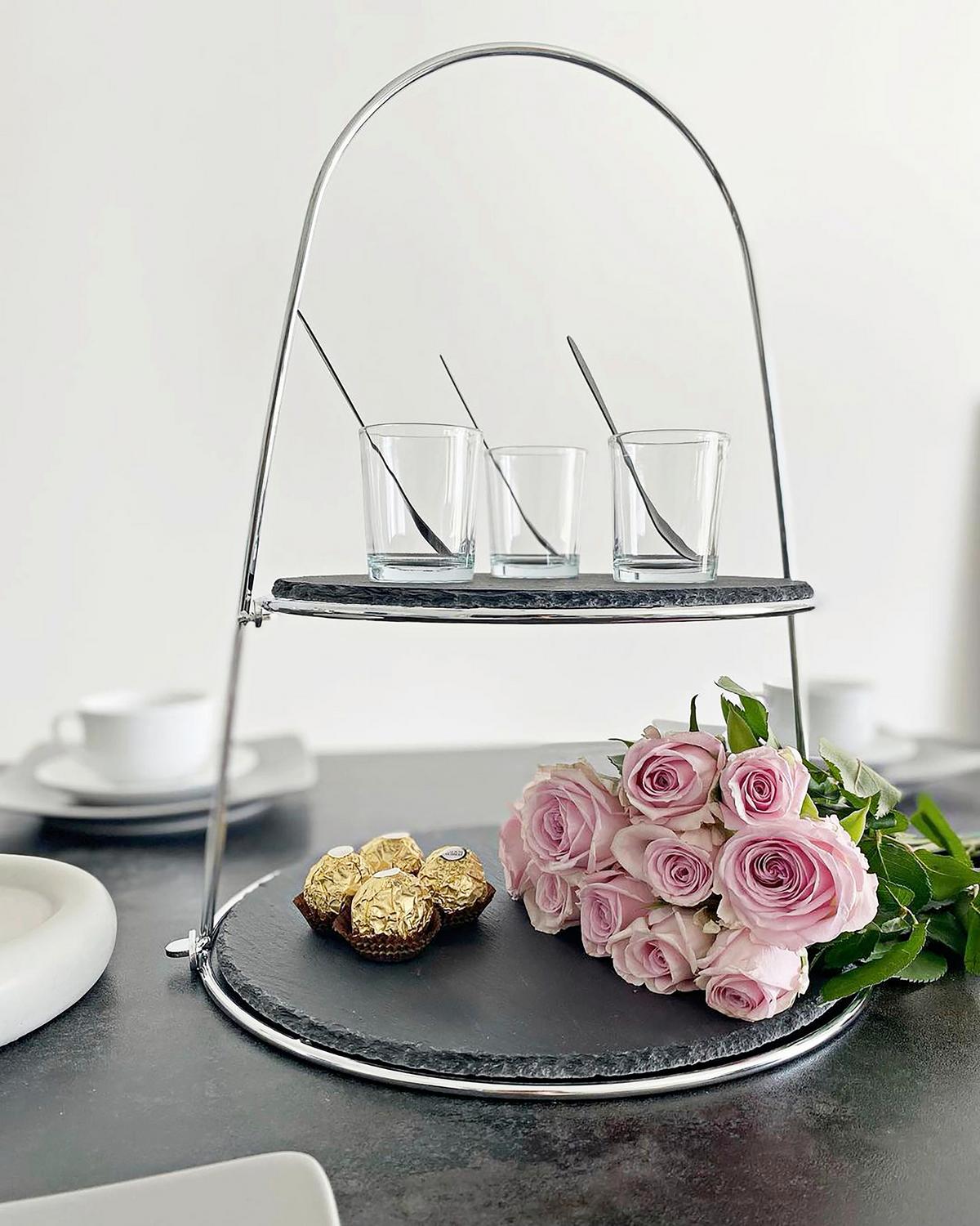 Etagere Rund Stein/metall H: 40 Cm 2-Stöckig - Silberfarben, Basics, Stein/Metall (24/29/40cm) - Echtwerk