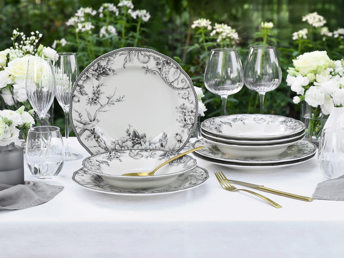 Tafelservice 8-Teilig weiß/Grau - Weiß/Grau, Basics, Keramik - Creatable