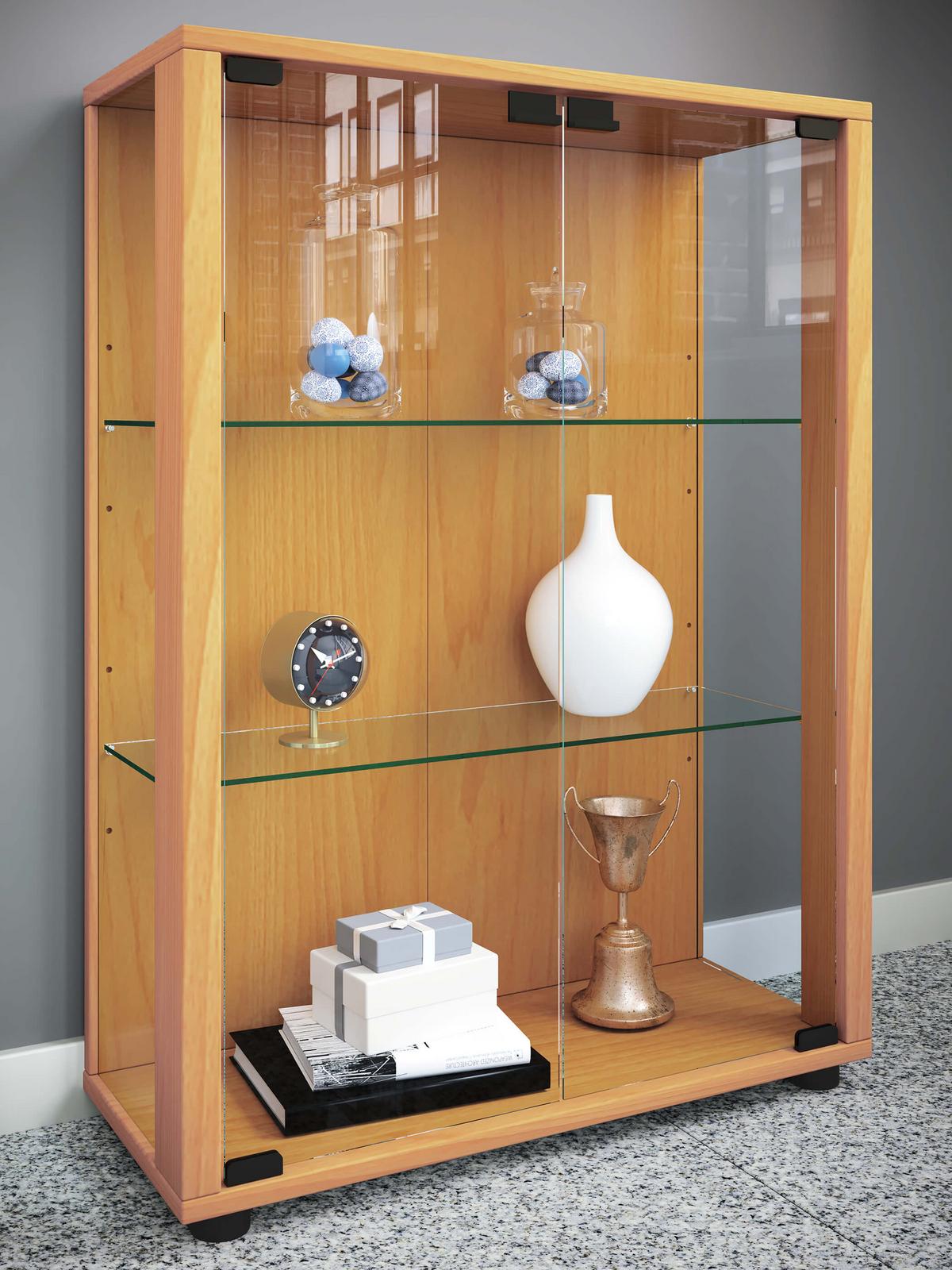 Vitrin Sintalo - bükkszínű, Design, faalapú anyag/üveg (60/80/25cm) - MID.YOU