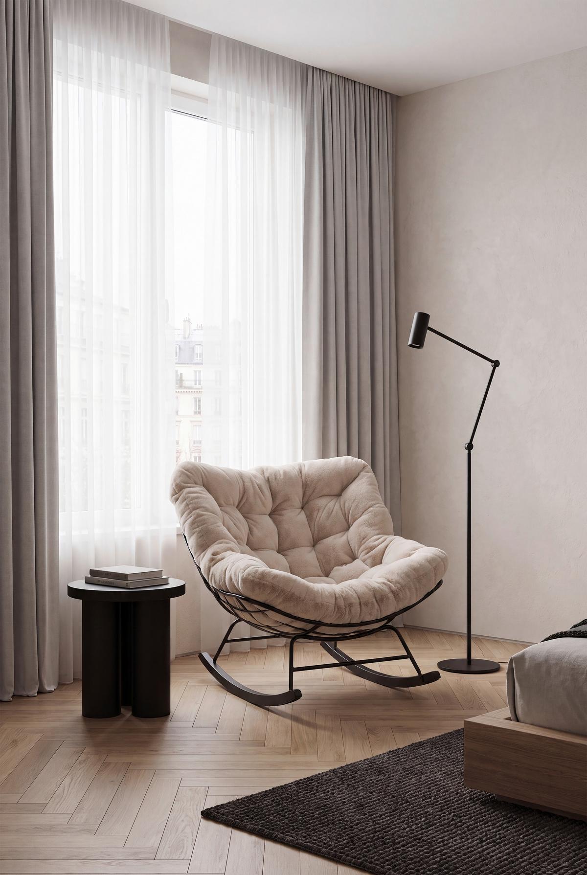 Hojdacie kreslo CLOUD, béžová umelá kožušina - čierna/béžová, Modern, kov/drevo (96/88/103cm) - Mömax