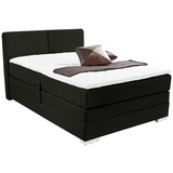 Boxspringbett im Lederlook 140x200cm Tina, Schwarz - Schwarz, KONVENTIONELL, Textil (140/200cm)