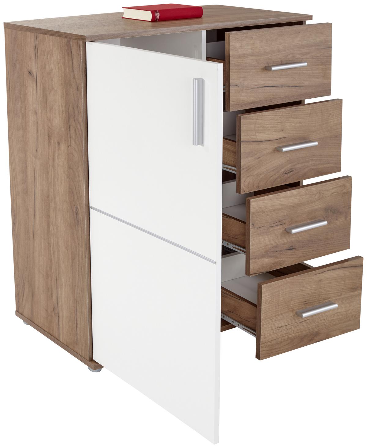 Kommode B 88,2cm Ina 02, Kraft Eiche Dekor/weiß - Eichefarben/Weiß, MODERN, Holzwerkstoff (88,2/95,2/38,3cm)