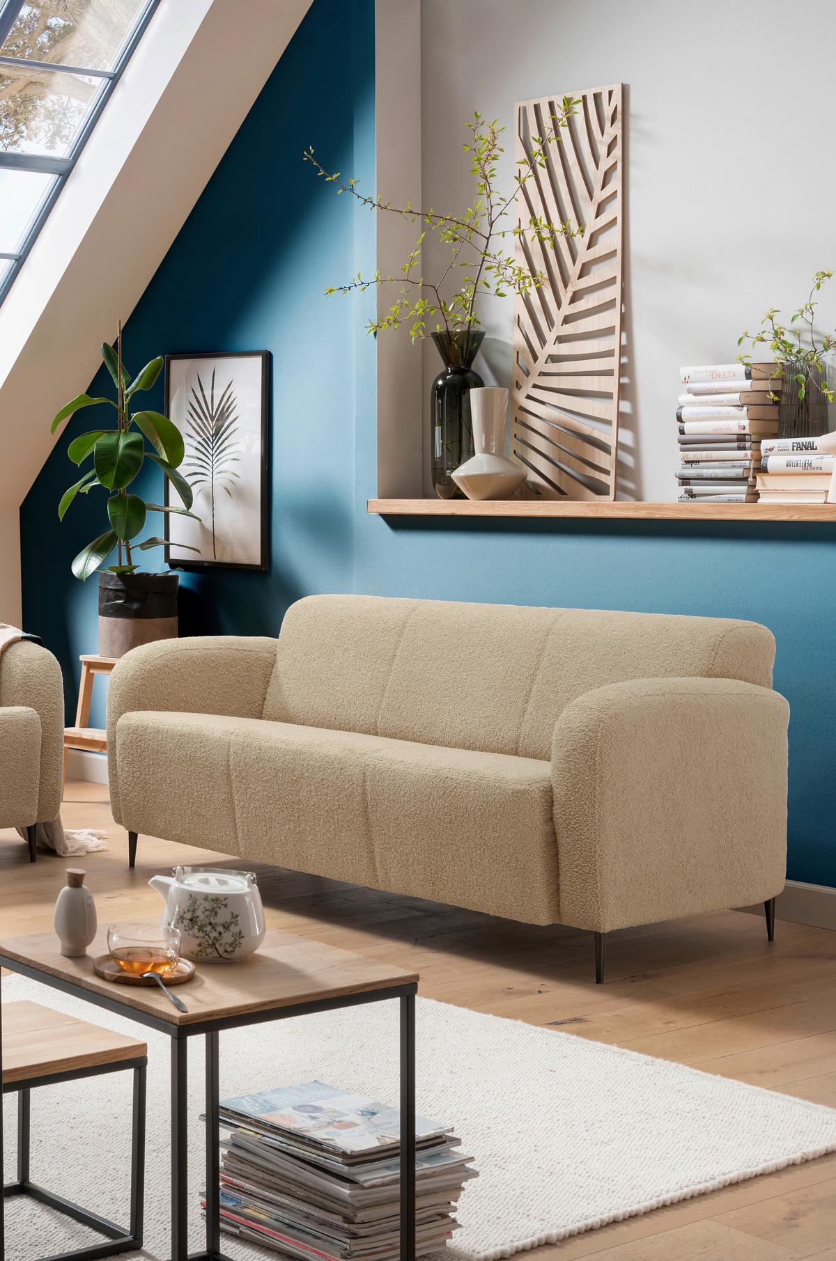 3-Sitzer-Sofa Marone Creme Teddystoff - Creme/Schwarz, MODERN, Textil (180/76/90cm) - Livetastic