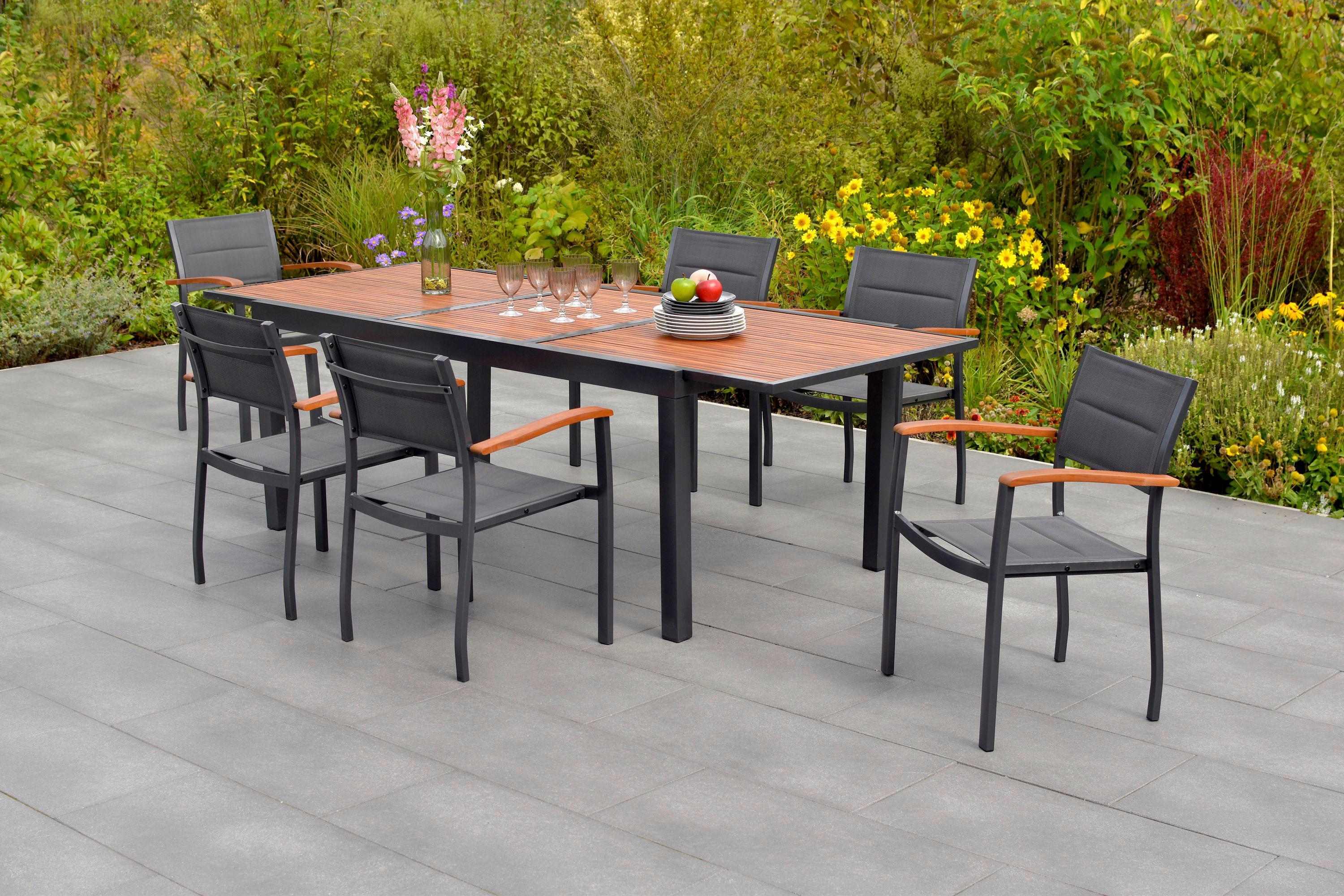 Gartentisch ausziehbar Paxos Akazienholz/Metall L 180-240cm - Graphitfarben/Naturfarben, MODERN, Holz/Metall (180-240/100/75cm) - Gardenson