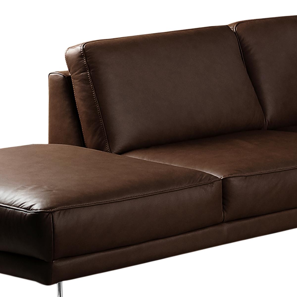 Ecksofa Spring Dunkelbraun Chrom S: 250x273cm - Chromfarben/Dunkelbraun, Design, Leder (250/273cm) - Livetastic
