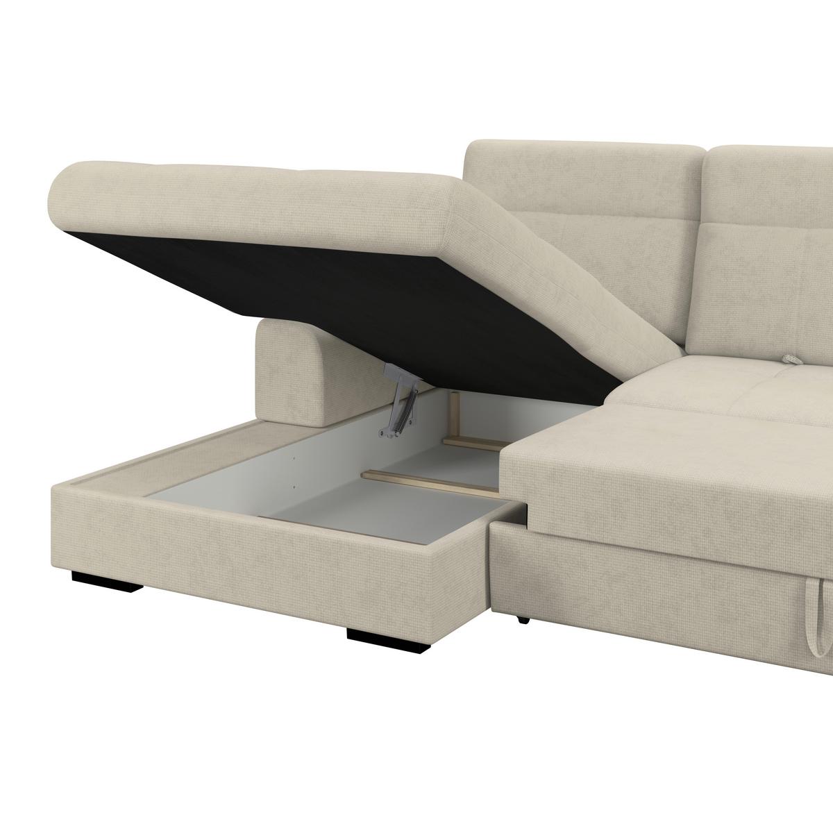 Ecksofa mit Bettfunktion Malaga new Chenille beige - Beige/Schwarz, KONVENTIONELL, Textil (203/286cm) - Ondega