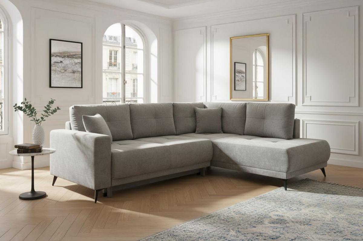 Rohová sedačka TEXAS, pravá, sivohnedý velúr - čierna/taupe, Konventionell, drevo/textil (259/203cm) - Based