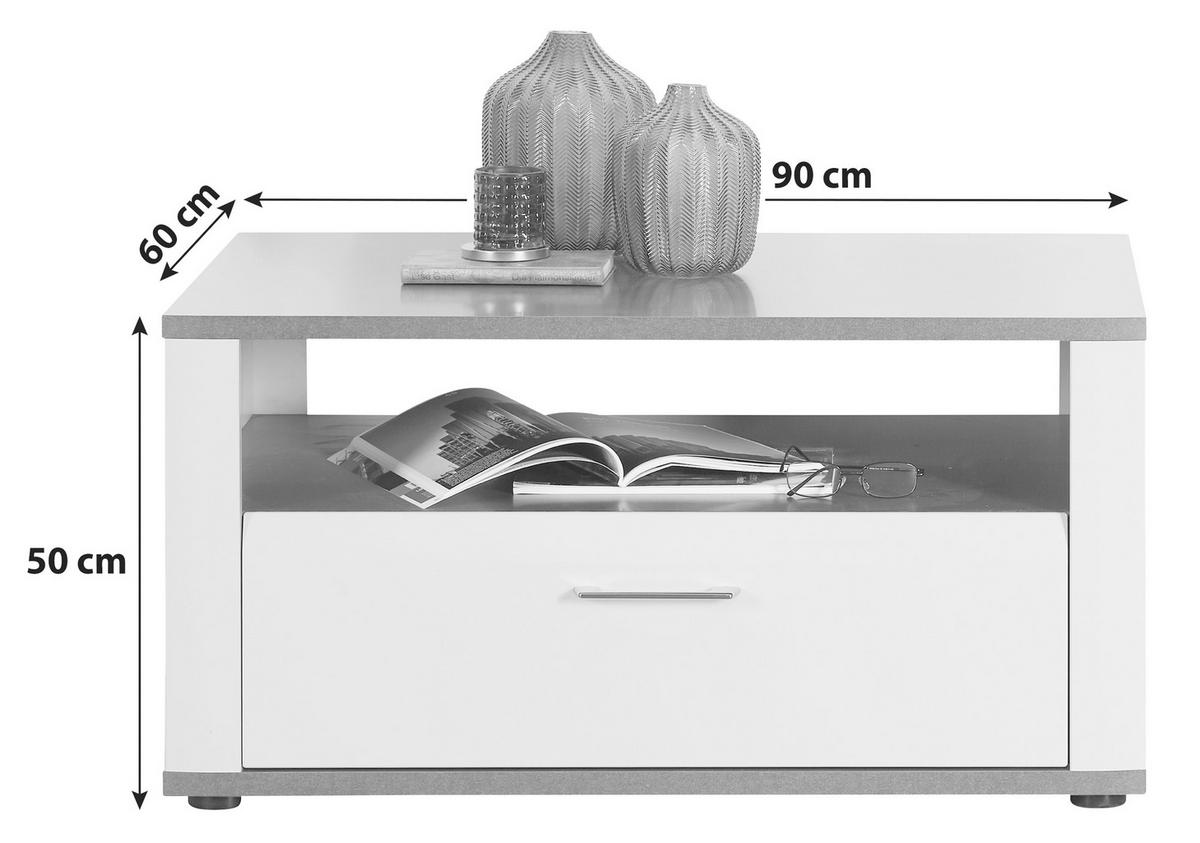 Konferenčný stolík so zásuvkou ALASSIO - biela/grafitová, Modern, kov/kompozitné drevo (90/50/60cm) - Luca Bessoni