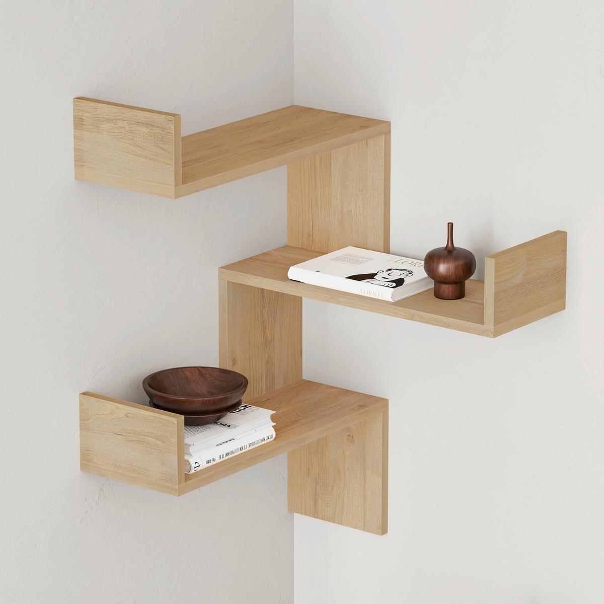 Wandregal Luksa Eckregal - Eichefarben, Design, Holzwerkstoff (60/90/22cm) - Livetastic