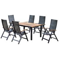 Gartenmöbel Set 7-tlg. Astros Aluminium/akazie - Graphitfarben/Naturfarben, MODERN, Holz/Metall - Gardenson