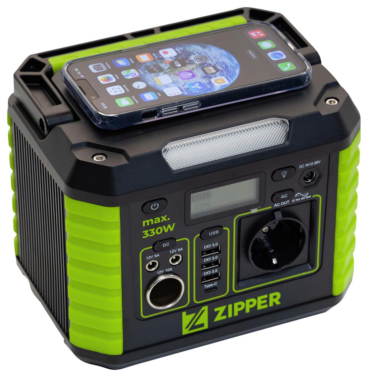 Powerstation Zi-Ps330 330 W 288,6 Wh Tragbar, Ladezeit 5 H - Schwarz/Grün, Basics (15,5/16,5/20,5cm) - Zipper