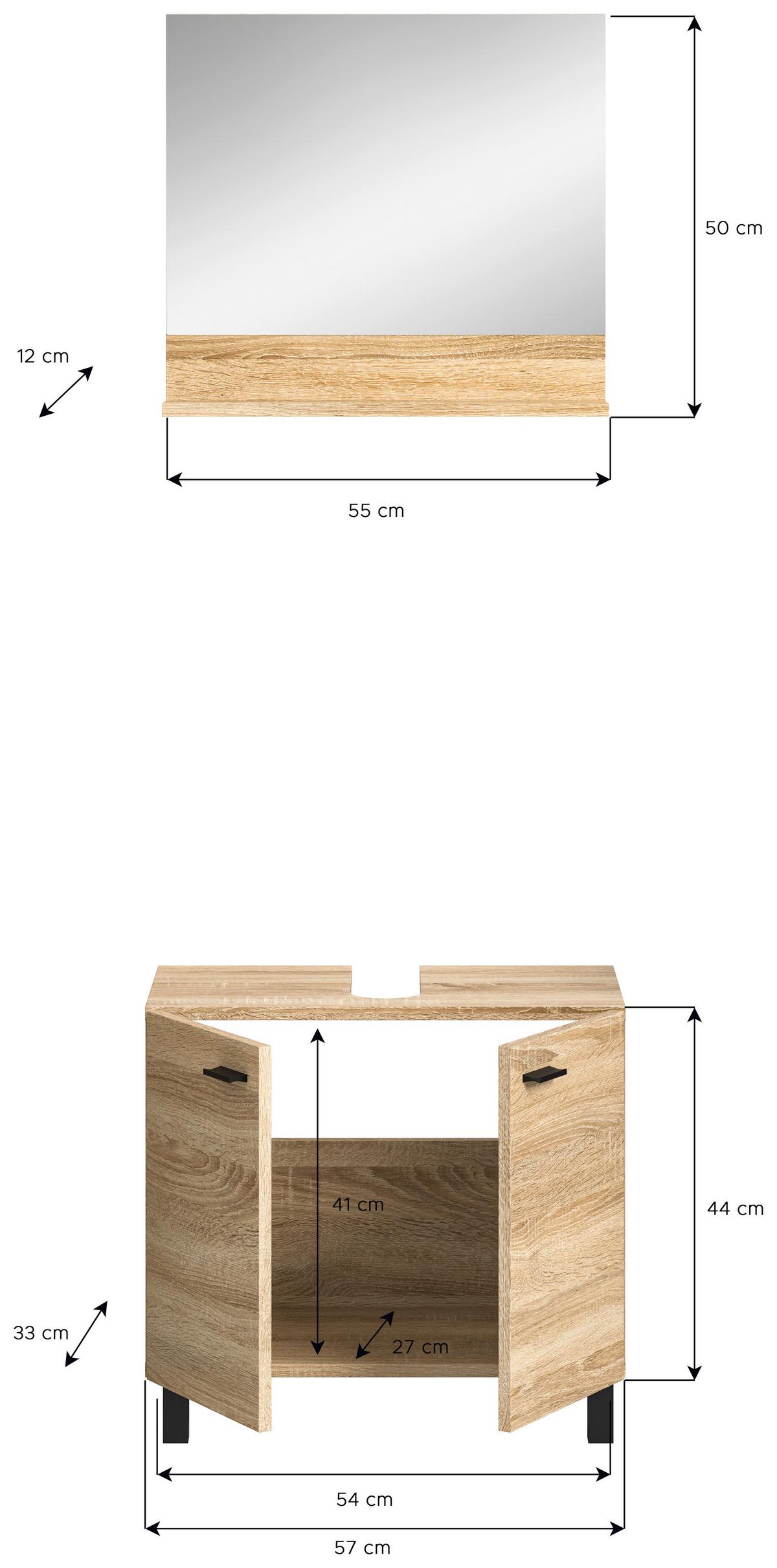 Badezimmer Boston Sonoma Eiche Dekor - Schwarz/Sonoma Eiche, MODERN, Glas/Holzwerkstoff (57cm) - MID.YOU
