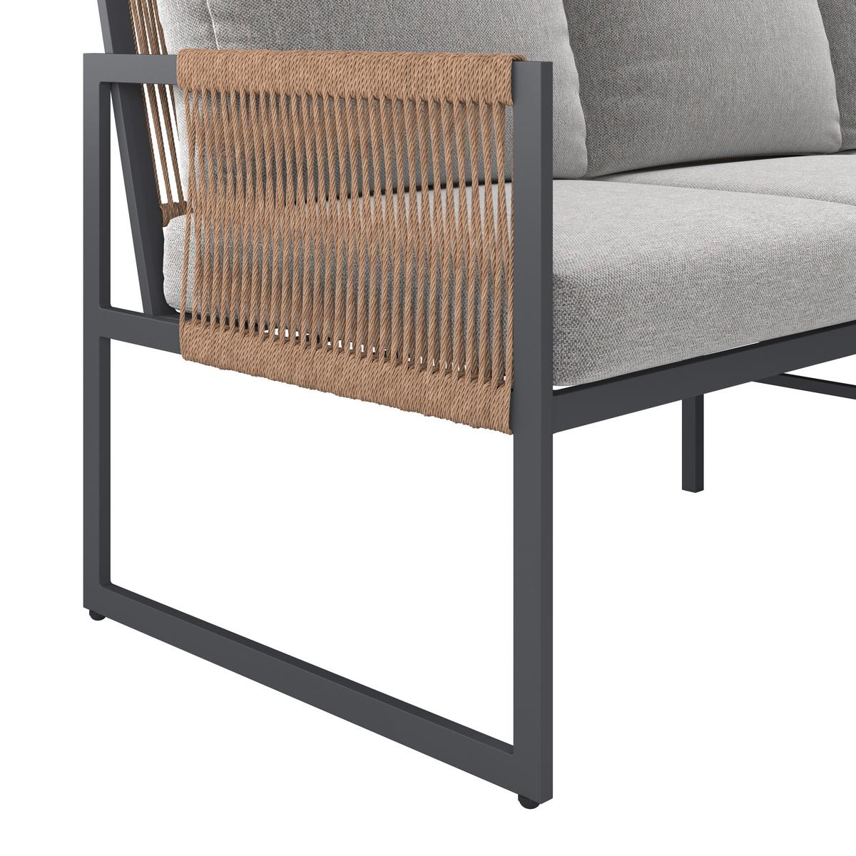 Loungegarnitur Lyon - Dunkelgrau/Beige, MODERN, Glas/Kunststoff (244,50/187cm) - Beldano