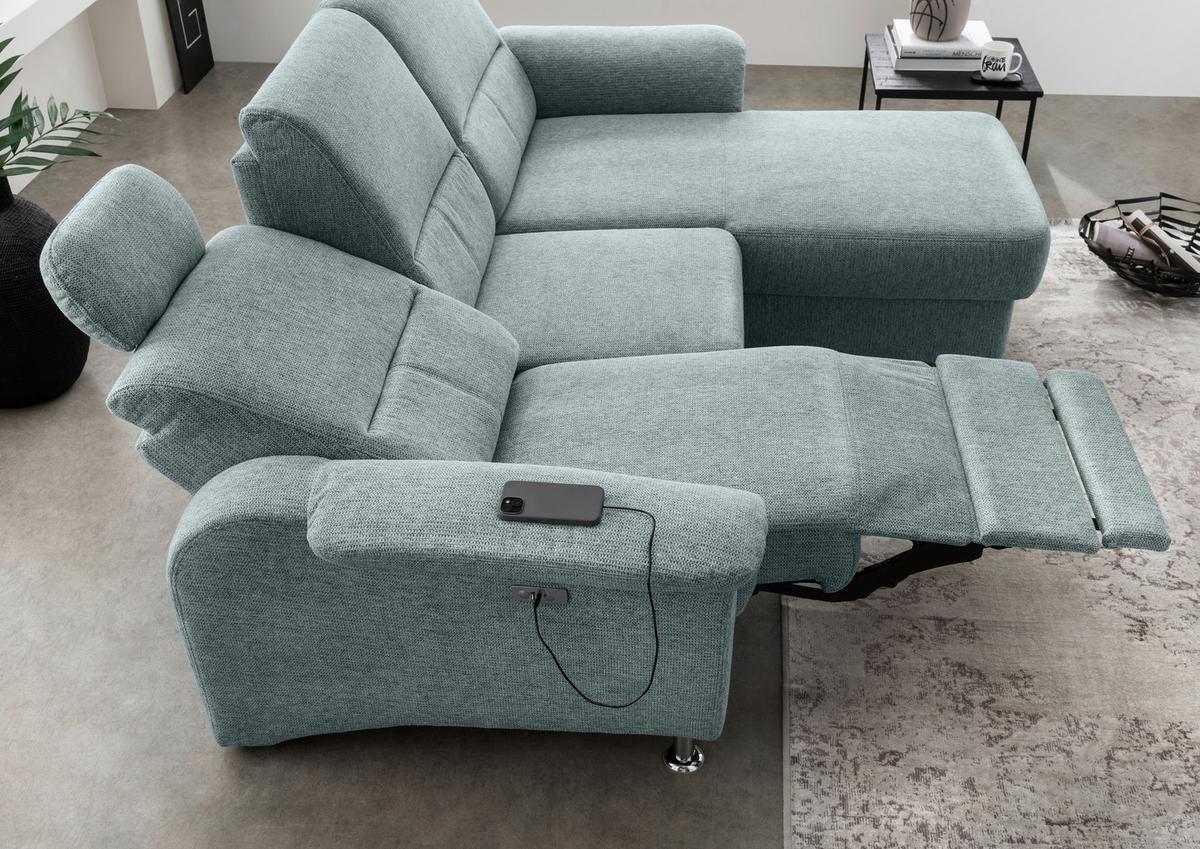 Ecksofa Mit Stauraum Parole Blau Chenille - Chromfarben/Blau, MODERN, Textil (231/165cm) - Livetastic