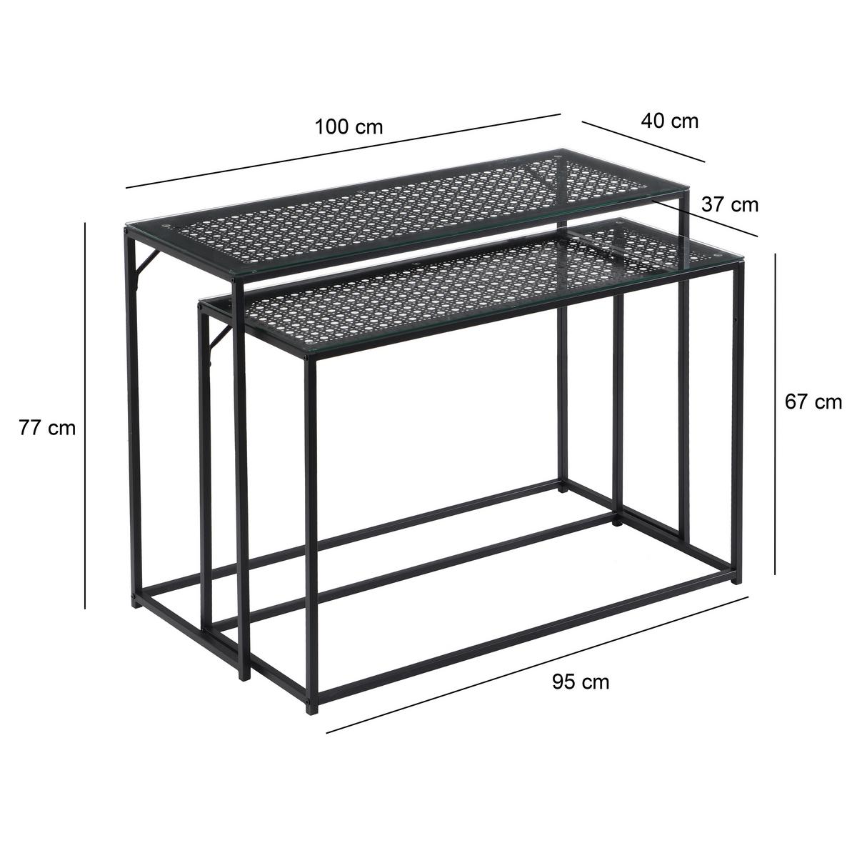 BEISTELLTISCHSET Schwarz B: 100 cm - Schwarz, Design, Glas/Metall (100/40/77cm) - MID.YOU